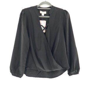 Band Of The Free Black Crossover Long Sleeve Top Womens S Goth Career NWT